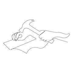 Hammer construction Continuous single one line drawing illustration art vector design