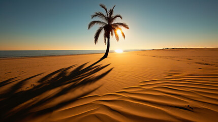 Shadow from a palm tree on the sand by the sea