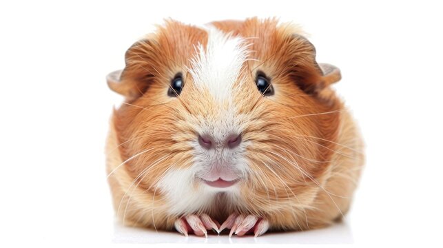Portrait funny animal guinea pig face expression isolated on white background. AI generated image