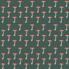 Background for textile design from seamless forest natural pattern with mushrooms.