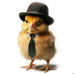 baby chick dressed like the godfather, high resolution, realistic, white background