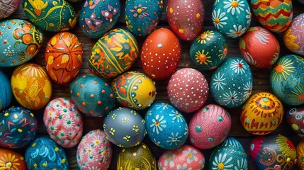Stack of Colorful Painted Eggs