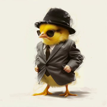 baby chick dressed like the godfather, high resolution, realistic, white background