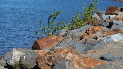 rocks on the bank of lake