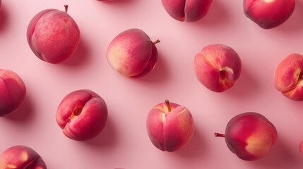 Peaches on pastel background top view
