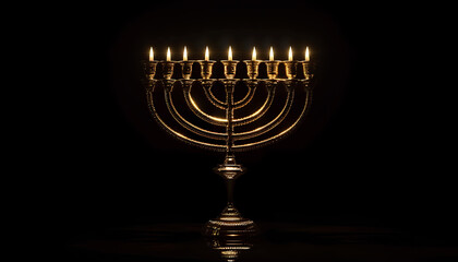 Golden Menorah shines in the dark