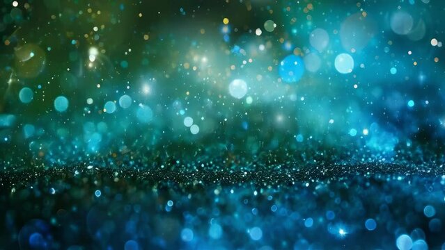 A mesmerizing array of blue glimmers, akin to a sea of stars, this digital artwork captivates with a cosmic dance of light and color. Small, bright, shiny dust particles