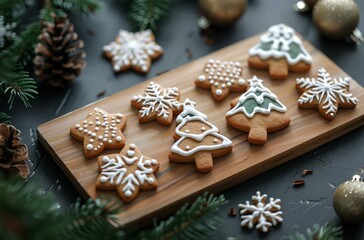Obraz na płótnie Canvas Tray of Decorated Christmas Cookies on a Table