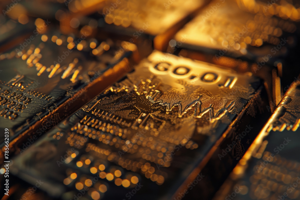 Poster a close up of gold bars with the word go on them. the bars are stacked on top of each other