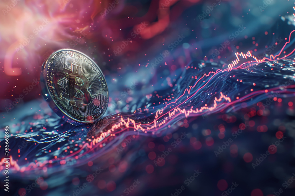Poster a coin with the letter s on it is floating in a sea of red and blue. the coin is surrounded by a lot