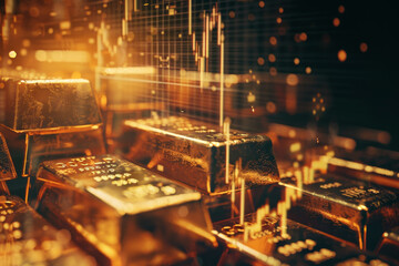 A bunch of gold bars are shown in a close up. The bars are stacked on top of each other and are surrounded by a dark background. The bars are shiny and golden in color, giving the impression of wealth