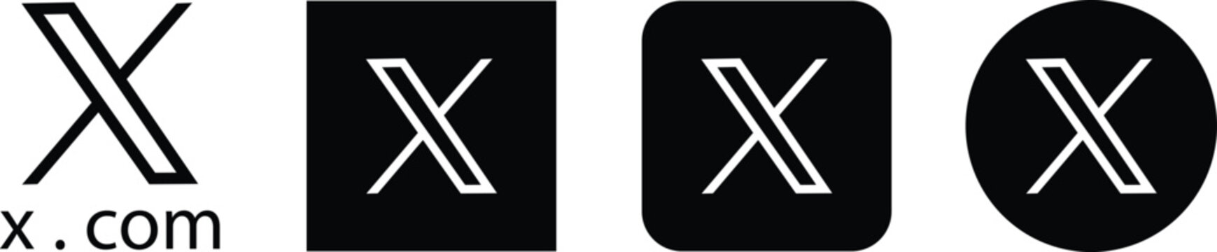 New Twitter x.com icon set black. Popular social media button icon instant messenger logo of Twitter. Editorial vector. An isolated vector format image of Twitter's new logo
