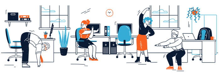 People employee office worker training at workplace vector illustration