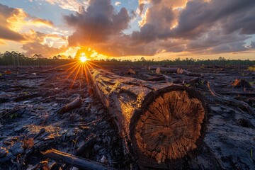 Examine the somber aftermath of deforestation through this compelling image.