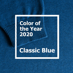 Sweater in classic blue 2020 color. Color of year 2020 concept for fashion and clothing industry. Square crop