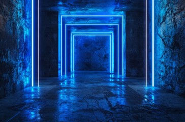 Long Narrow Hallway With Blue Lighting