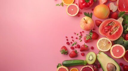 Obraz na płótnie Canvas Healthy food, vegetables and fruits, top view