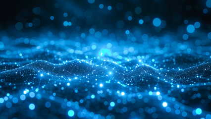 Dynamic glowing mesh line on blue dark background. Modern futuristic background or wallpaper. Cyber space, high tech technology