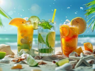 Assorted Drinks on Sandy Beach - 785666086