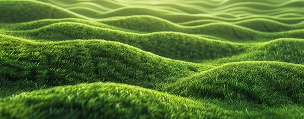 Poster A field of green grass with a few small hills. The grass is lush and vibrant, giving the impression of a peaceful and serene landscape © AW AI ART