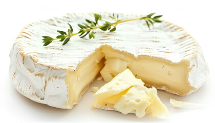 Pieces of tasty Camembert cheese on white background - obrazy, fototapety, plakaty