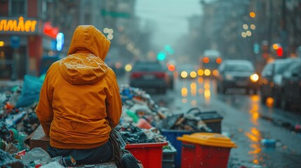 Obraz premium Poor homeless man on the garbage dump