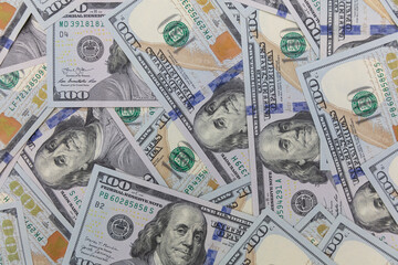 US 100 dollar banknotes background