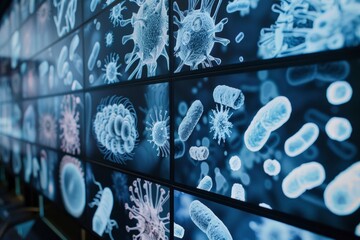 High-Resolution Screens Displaying Diverse Microorganisms Under Magnification