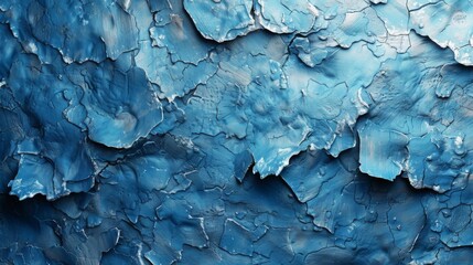 Close up of a freezing azure wall with peeling paint