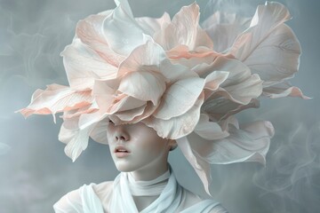 Ethereal Woman with Floral Headpiece in Dreamy Pastel Tones