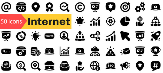 Vector internet and communication icons isolated on white background. Big set Icons collection in trendy, Web icons set, marketing, search, internet, ecommerce, social media, Content, seo