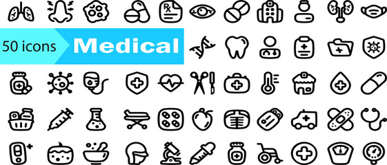medical icons. isolated on white background. medicine and Health vector. Big set Icons collection...