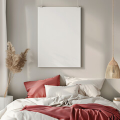 CANVAS MOCKUP, BEDROOM, LIGHT RED ACCENT DECOR