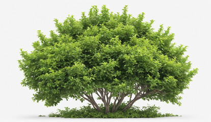 single rounded green garden bush, cut out, white background , detailed