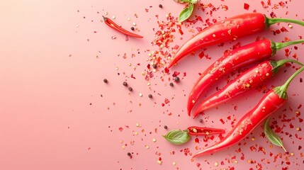 Chilli pepper vegetables healthy food top view on the pastel background