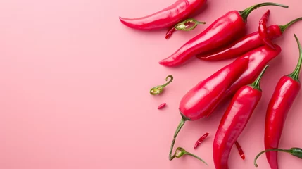 Fotobehang Chilli pepper vegetables healthy food top view on the pastel background © PD