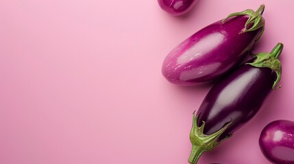 Eggplant vegetables healthy food top view on the pastel background