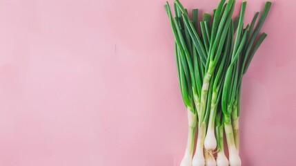 Green onion vegetable top view on the pastel background - Powered by Adobe