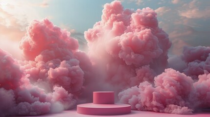 Pink Podium Surrounded by Smoke - obrazy, fototapety, plakaty