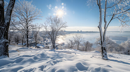 Winter's Serenity and Intensity: A Sunlit, Snowy Landscape in Owen Sound, Ontario