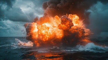 Large Explosion Erupts in the Ocean - obrazy, fototapety, plakaty