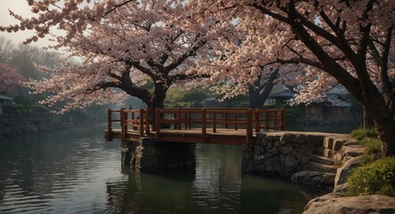 An ultra detailed, realistic, digital art, featuring Cherry Blossom Season: Capture the ethereal beauty of Japan's sakura (cherry blossom) season, showcasing blooming trees in iconic locations like Ky