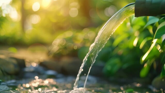 Mountain stream in the forest with fresh water