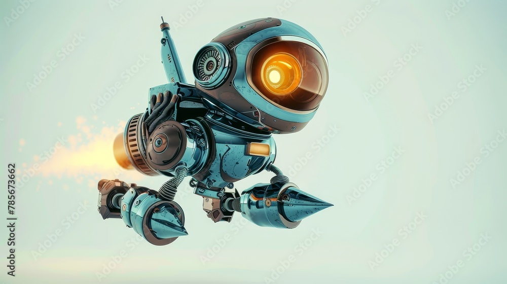Poster eccentric robot with jetpack ai generated illustration