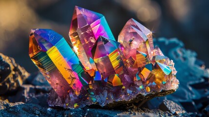 Enchanting crystal with rainbow colors   AI generated illustration - obrazy, fototapety, plakaty