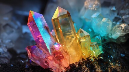 Enchanting crystal with rainbow colors  AI generated illustration