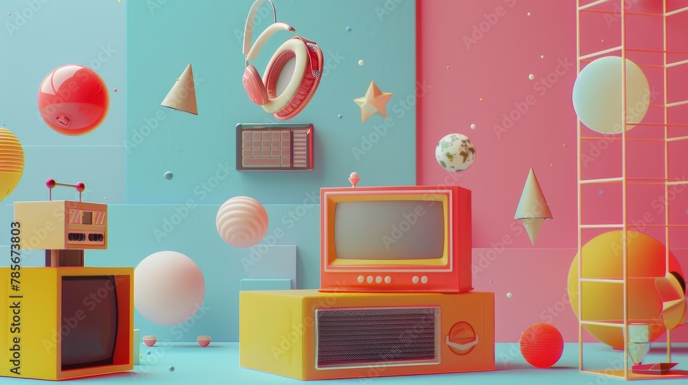 Poster floating objects with a nod to retro aesthetics ai generated illustration