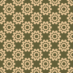Seamless pattern with beige stylized flowers on a dark mustard background. Vector illustration