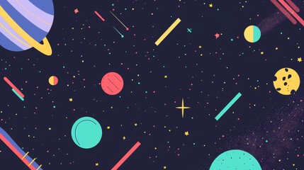 Flying objects with quirky Memphis style elements floating in space   AI generated illustration