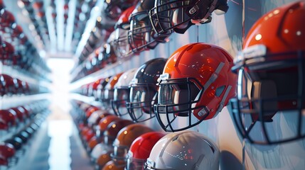 Football helmets suspended in a  3d space   AI generated illustration